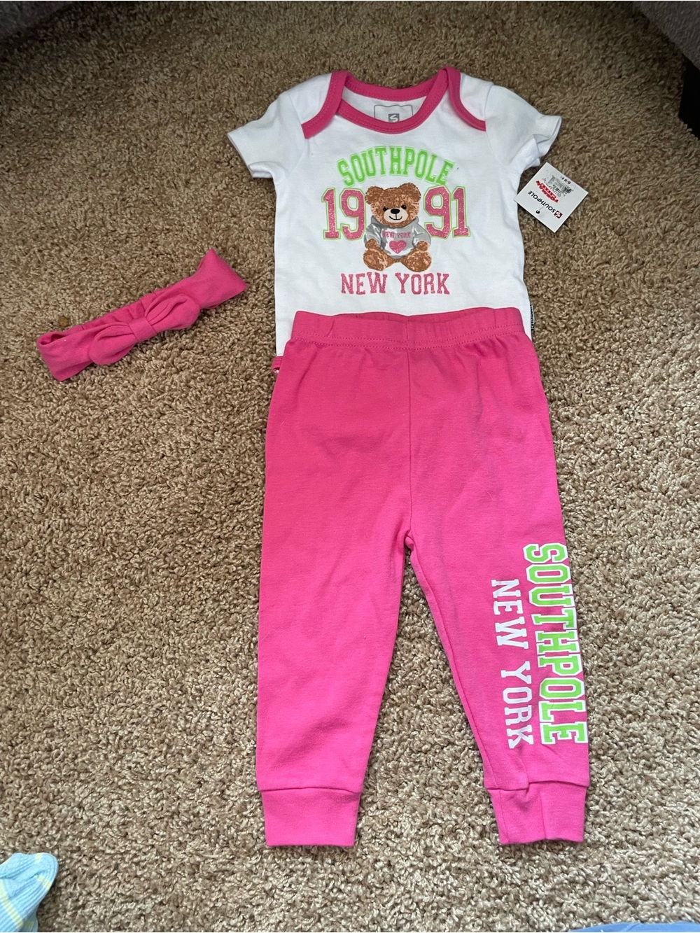NWT Southpole Pink & White Baby 2-Piece Set with Bear Graphic